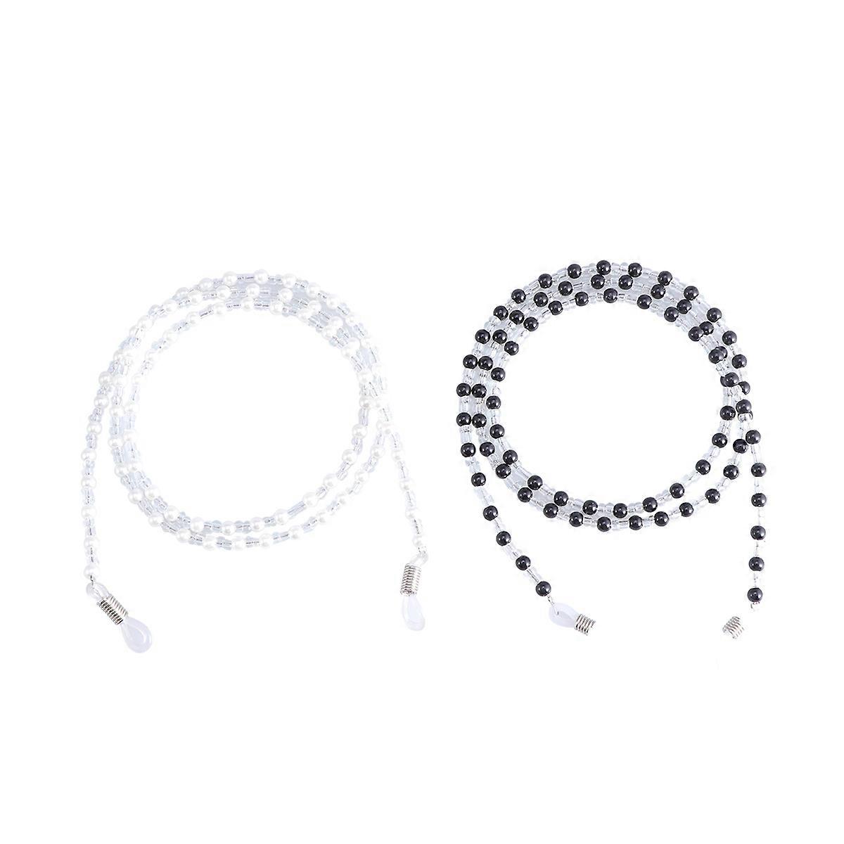 Glasses Strap Beaded Eyeglass Chain for Holding 4Pcs Black and White