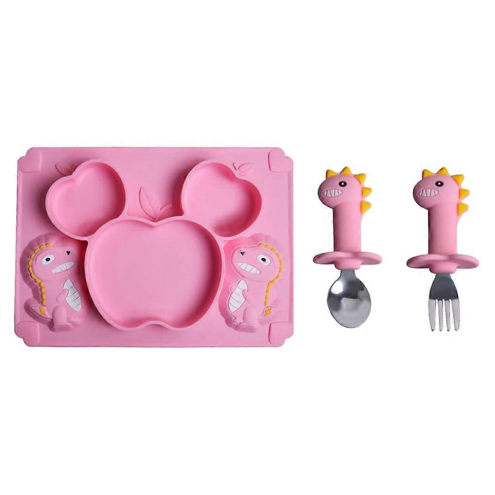 Baby Silicone Feeding Set with Spoon and Fork Easy Clean Durable Pink Tableware for SelfFeeding