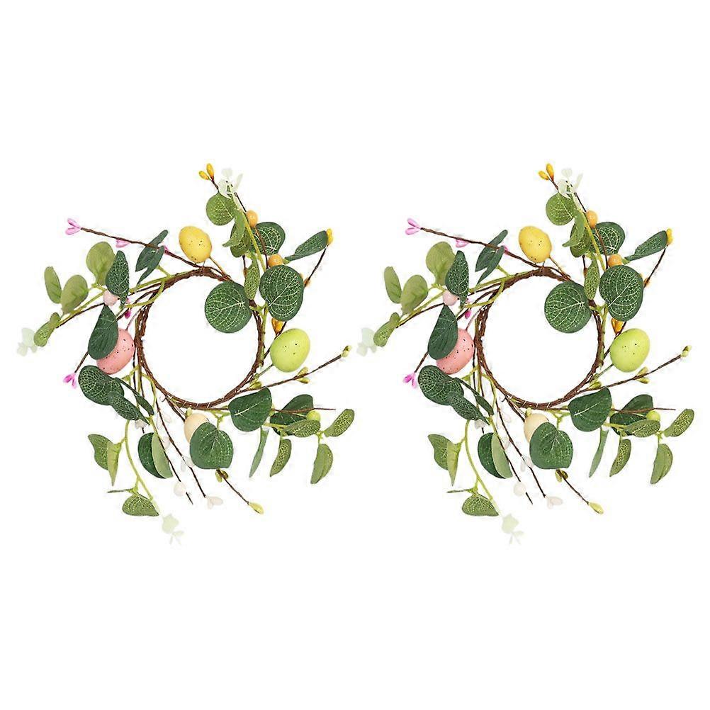 2pcs Easter Door Window Wreath Pendant Easter Eucalyptus Leaf Eggs Candle Garland Decor