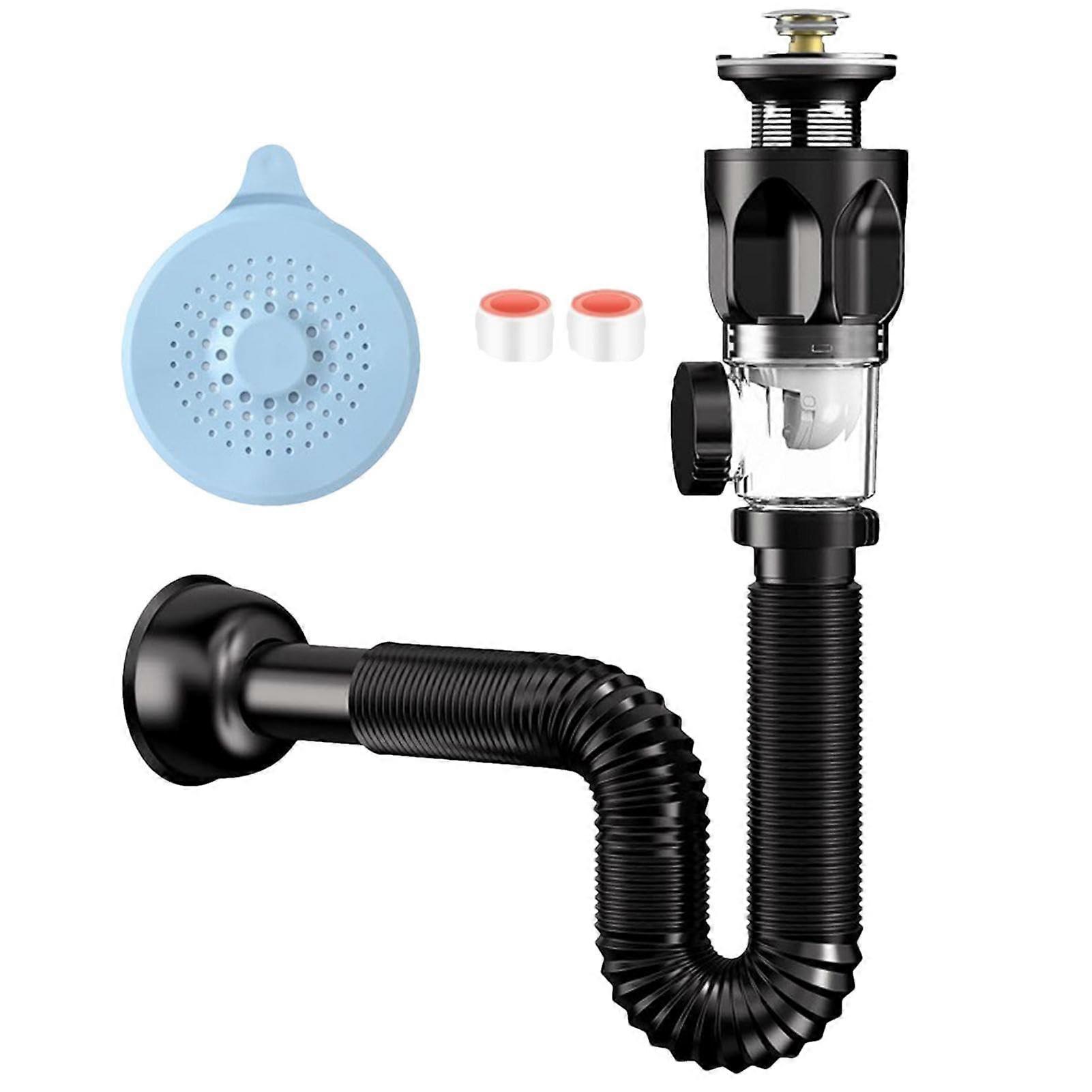 Bathroom Sink Drain Kit with AntiClog PopUp and OdorResistant Expandable Flexible Pipe