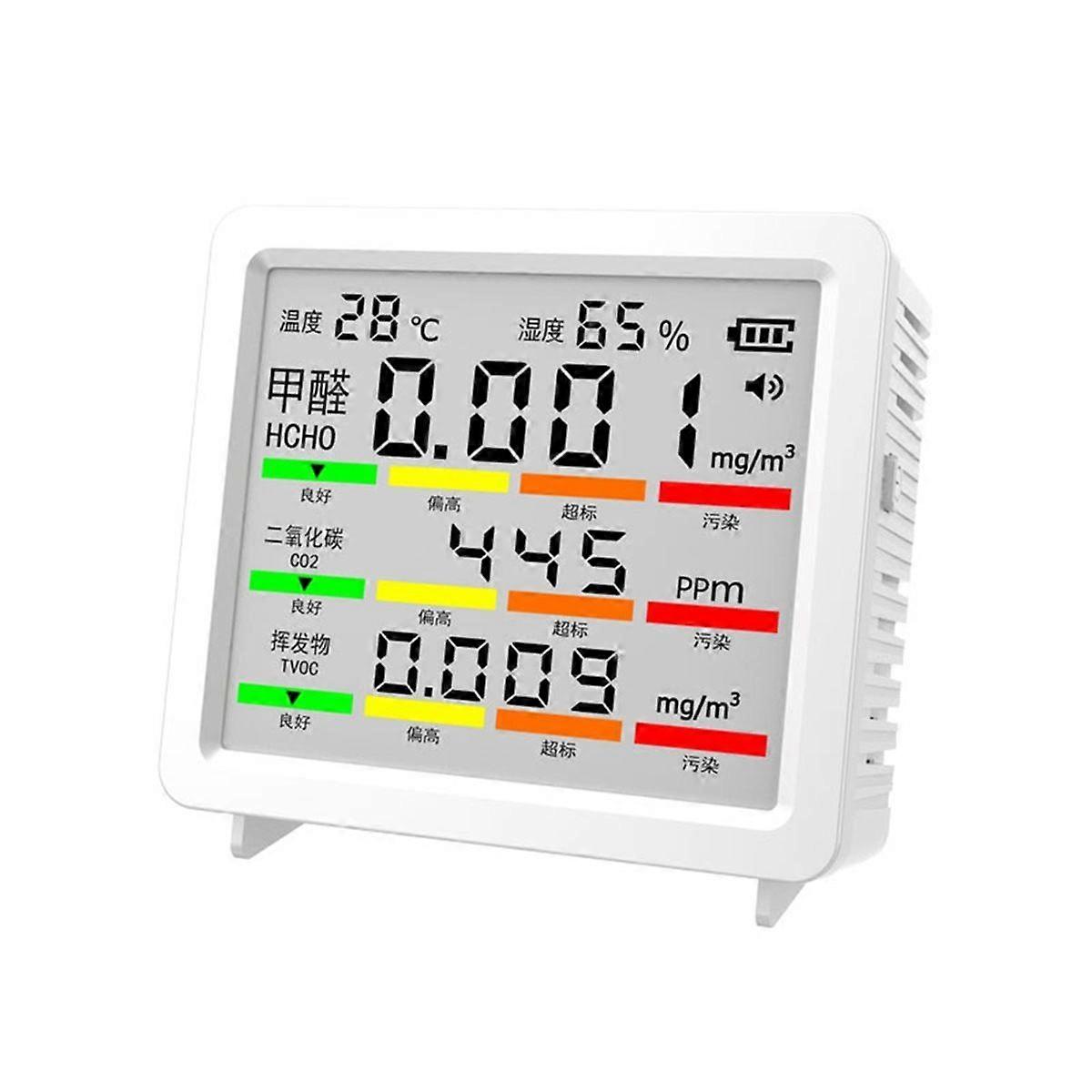 Large-Screen Temperature and Humidity Detector, CO2, Formaldehyde, and TVOC Detector,Multi-Function