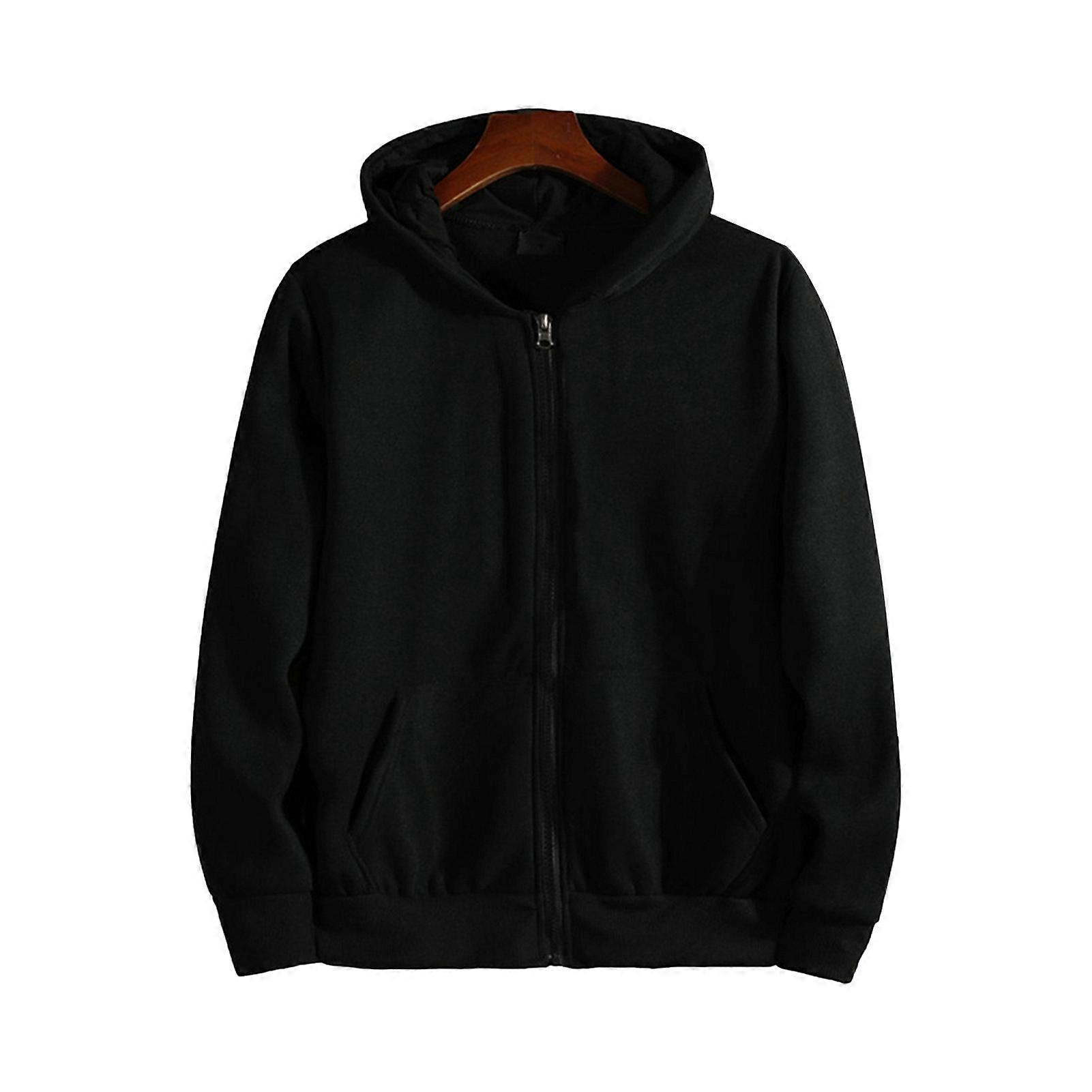 Fall Winter Men Coat Zip-up Long Sleeves Elastic Cuff Thick Plush Solid Color Loose Double Pockets