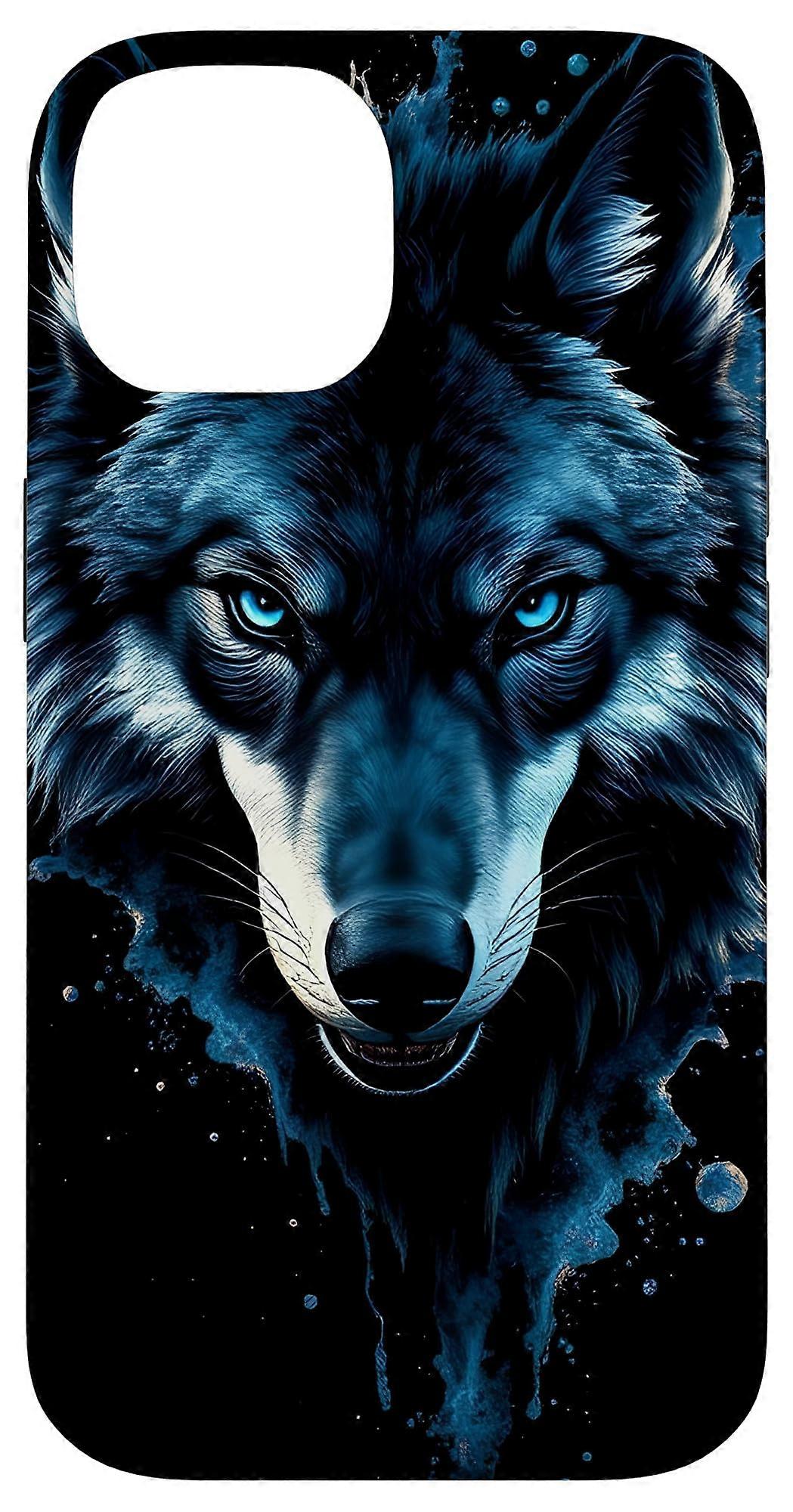 Case for iPhone 14 Black and Blue Wolf Design Shockproof ScratchResistant Fantasy Artwork