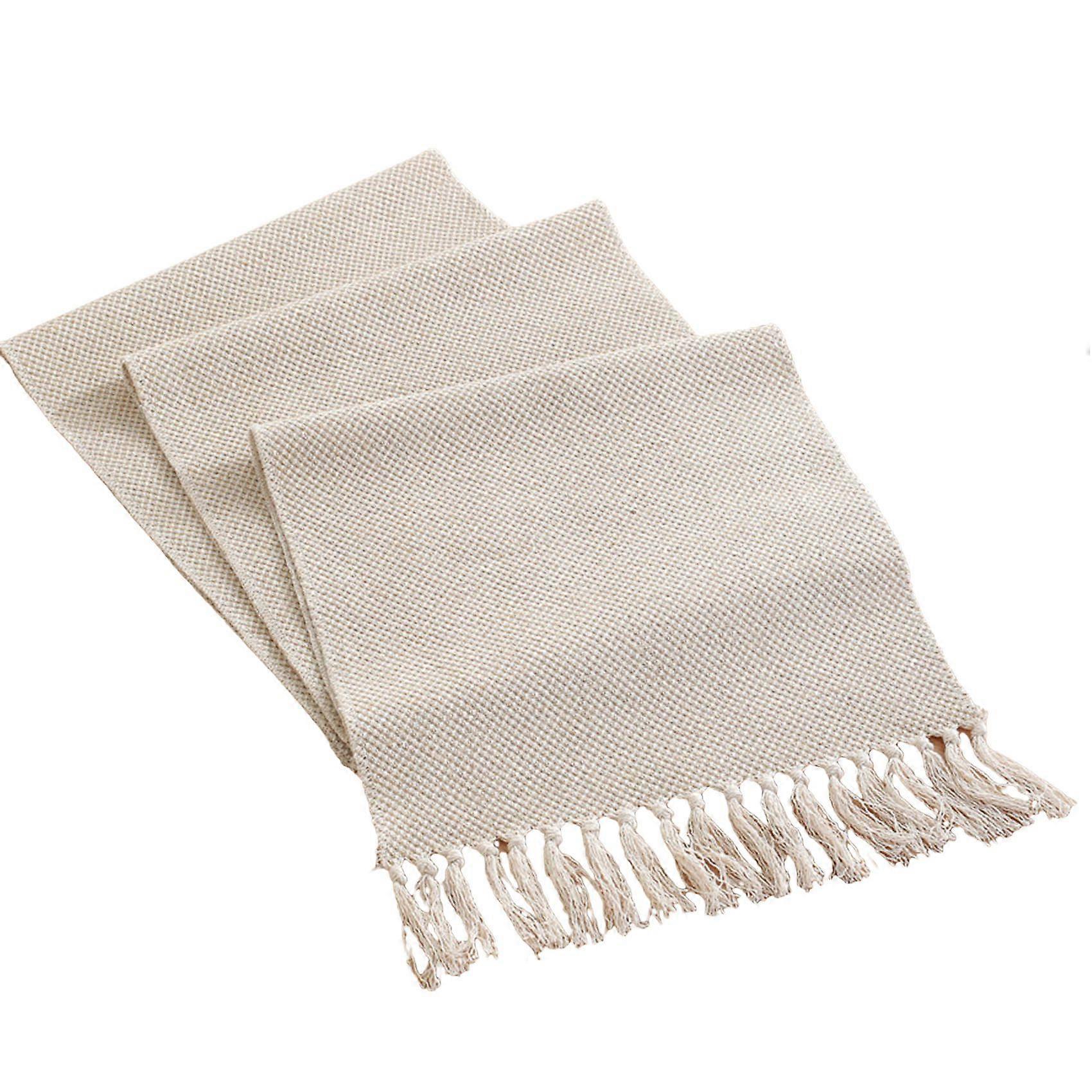 Farmhouse Table Runner, Vintage Rustic Table Runner, Cotton Braided Coffee Table Runner, Beige Wove