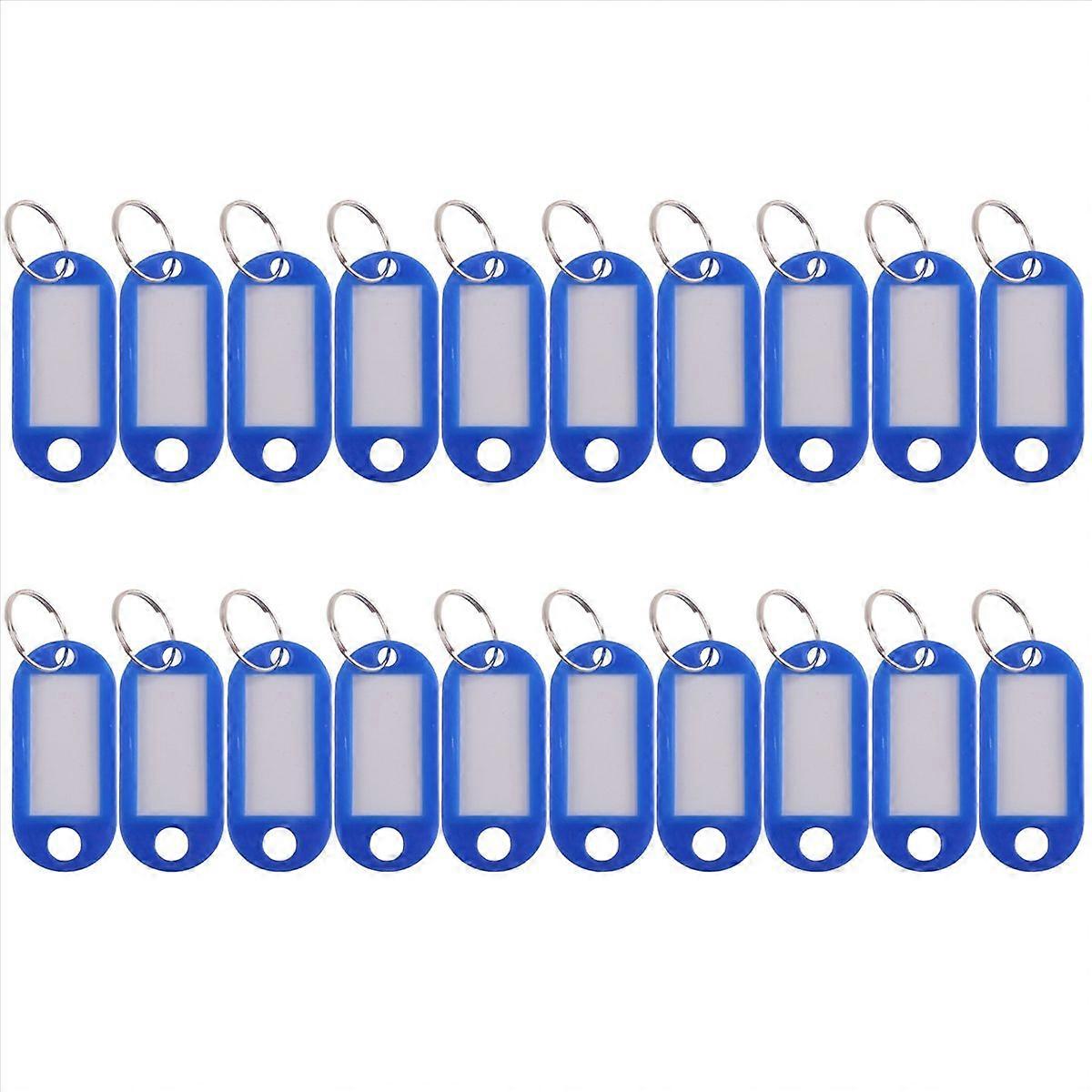 20 Pcs Key ID Label Tags Split Ring Keyring Keychain Blue