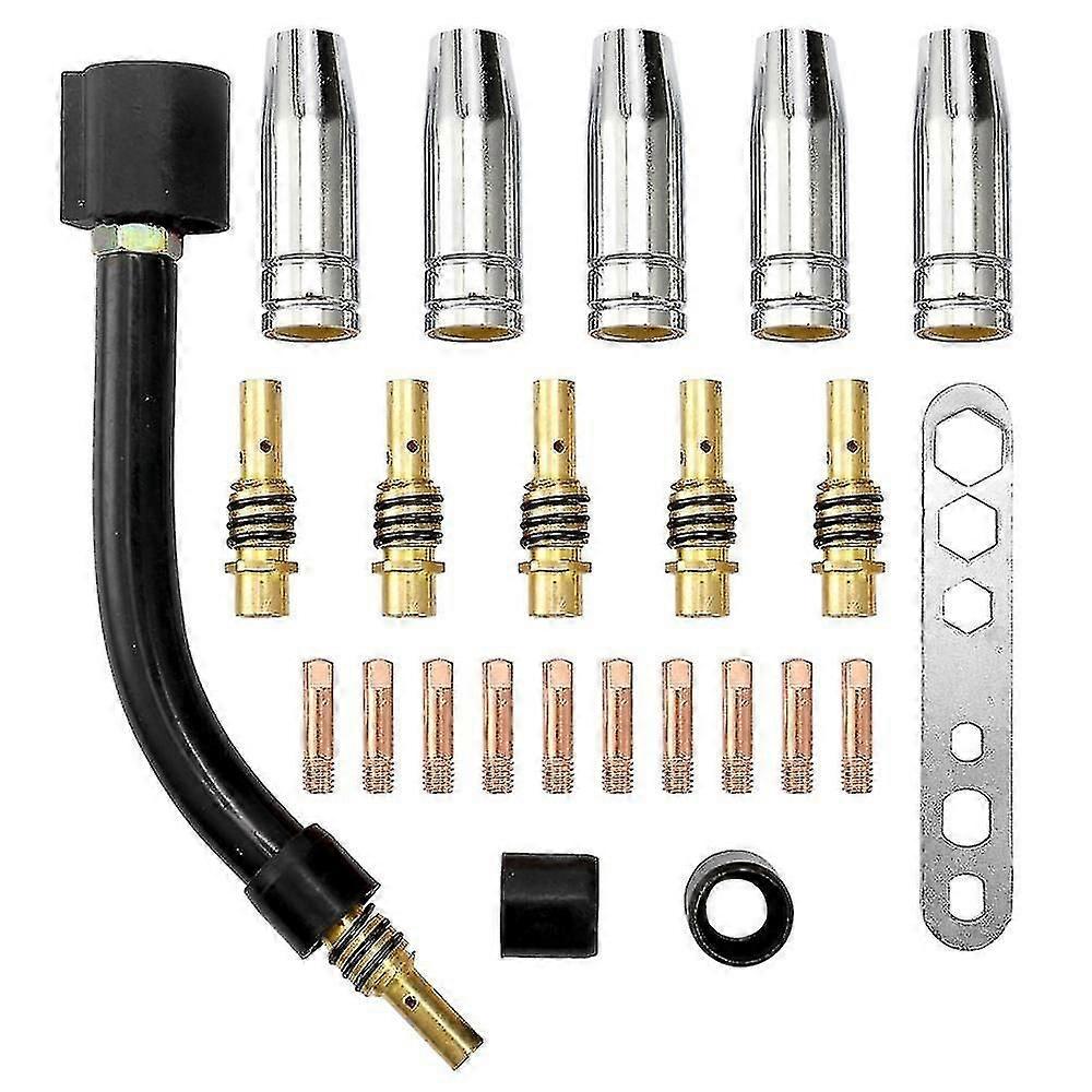 24PCS/Set 15AK Torch Consumable Electrode Shield Cup Link Rod Tips Goose Neck Bend For MIG Welding