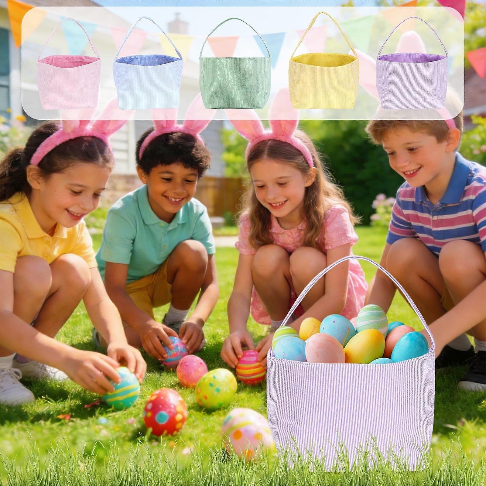 Easter Basket, Cloth Easter Striped Decorative Storage Bin for Spring & Easter Display, Easy Store Cloth Tote Easter Decorations