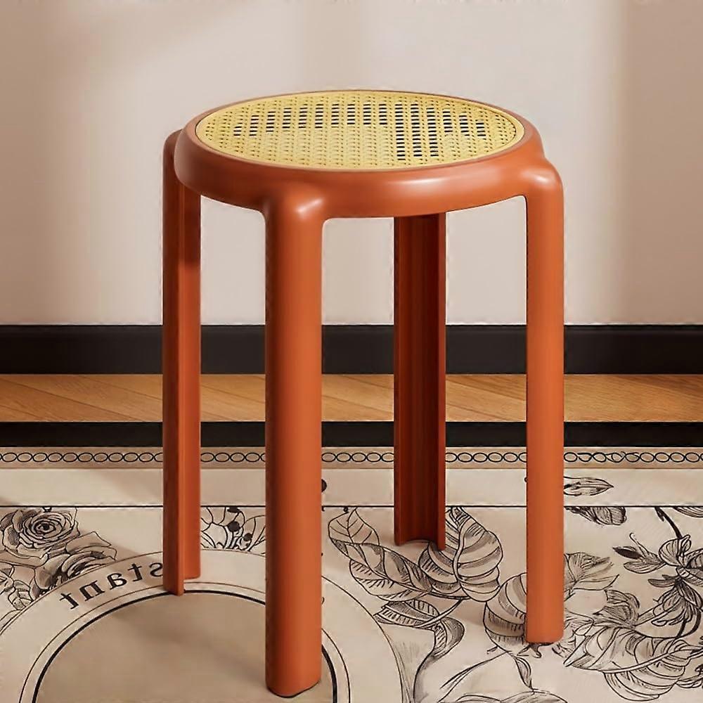 Brown Rattan Style Portable Stacking Stools for Kitchen Dining Classroom Space Saving Design