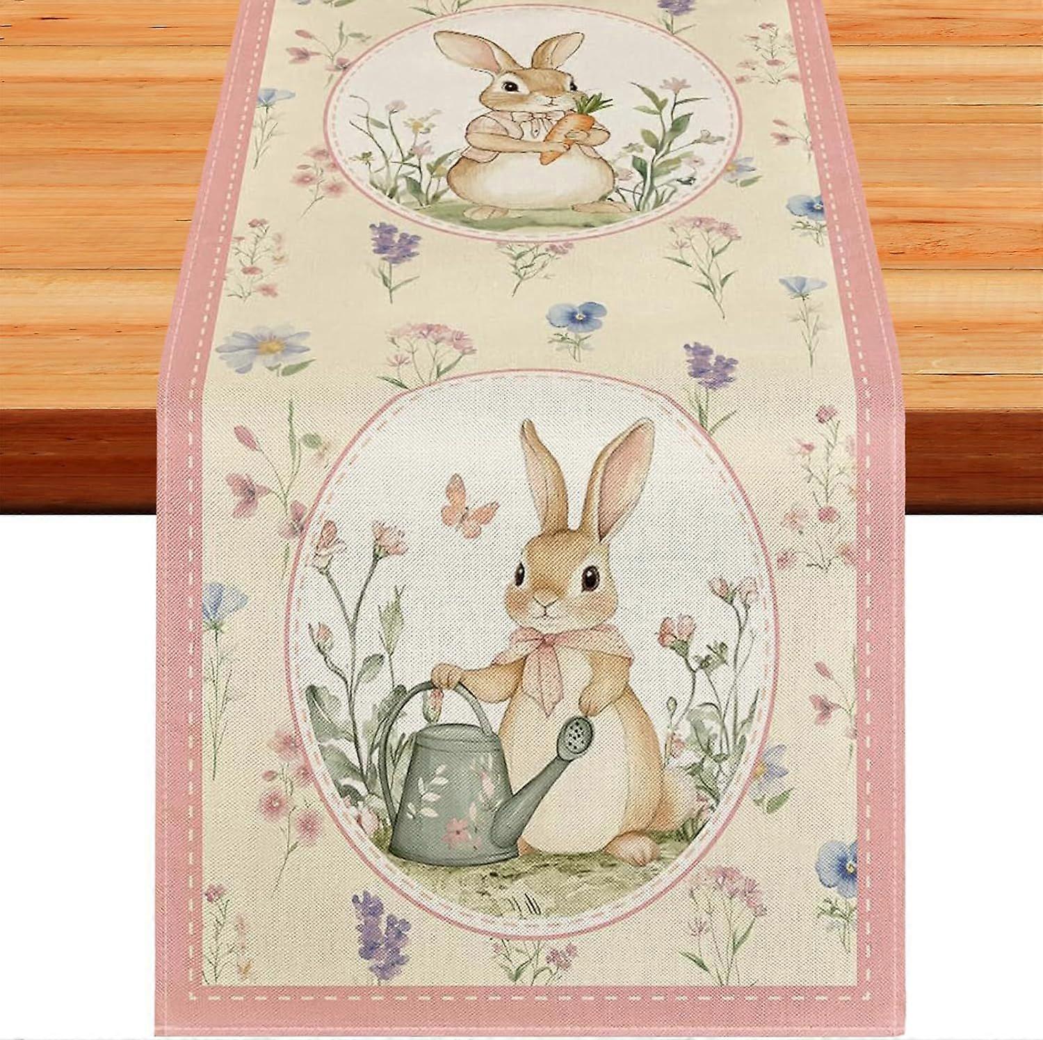 Easter Table Runner, Spring Easter Table Runner, 33 x 183cm Easter Table Runners, Spring Kitchen Table Decorations for Easter Party Decorations/B