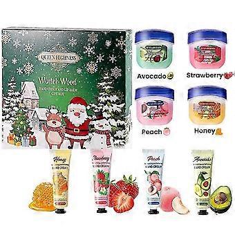 Kersthandcrème, verzorgingsset voor Kerstmis, handcrème cadeau *4+ Kerstlippenbalsem *4, vakantiefeest verjaardag kerstcadeau, hydraterend