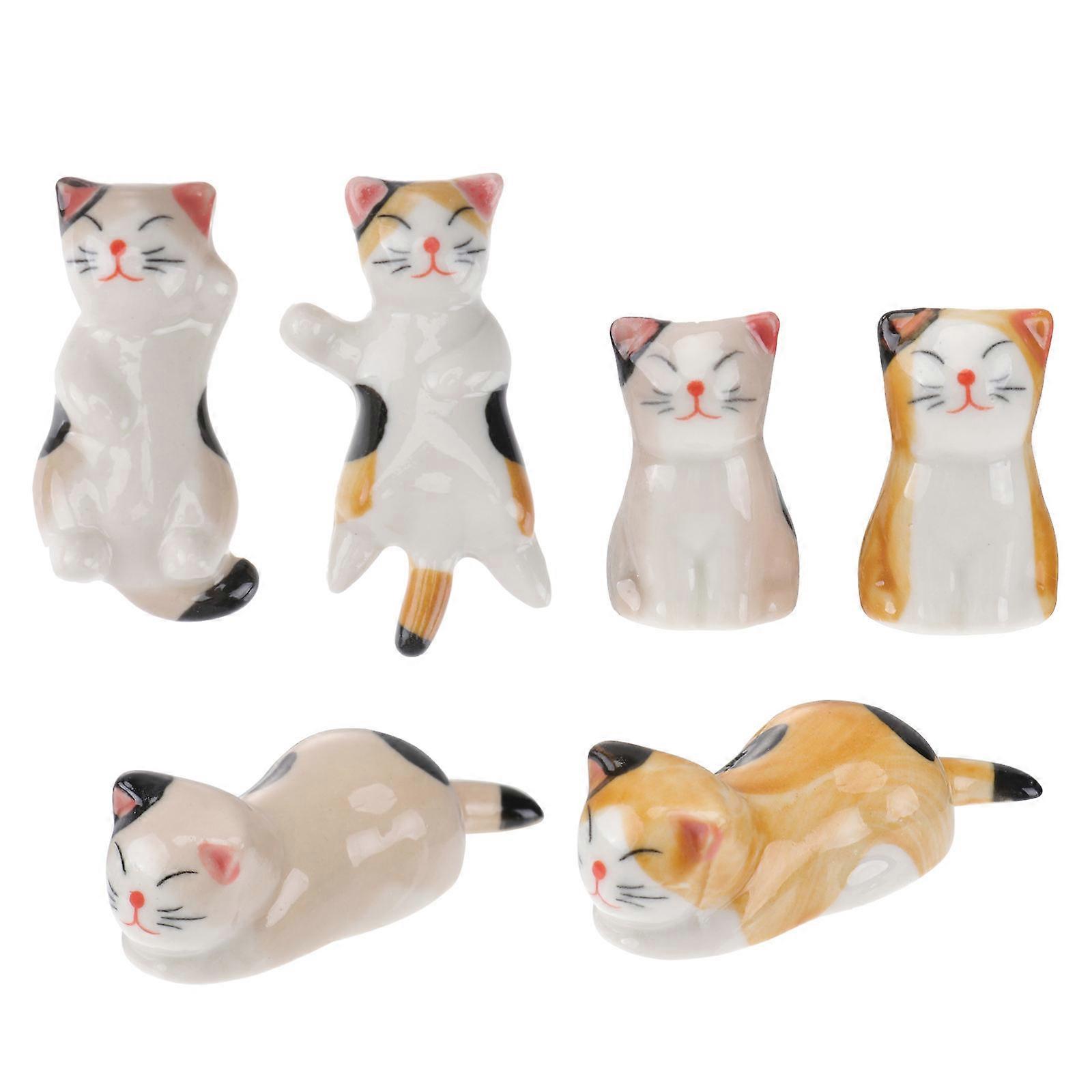 Cat Pattern Ceramic Chopsticks Holder for Tableware Use 6Pcs Set