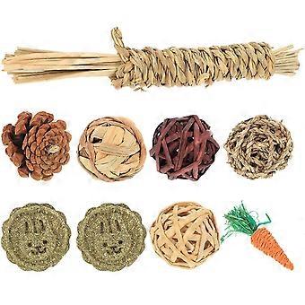 Hamster-Backenzahnspielzeug-Set, 9-teilig, aus Holz, für die Zahngesundheit