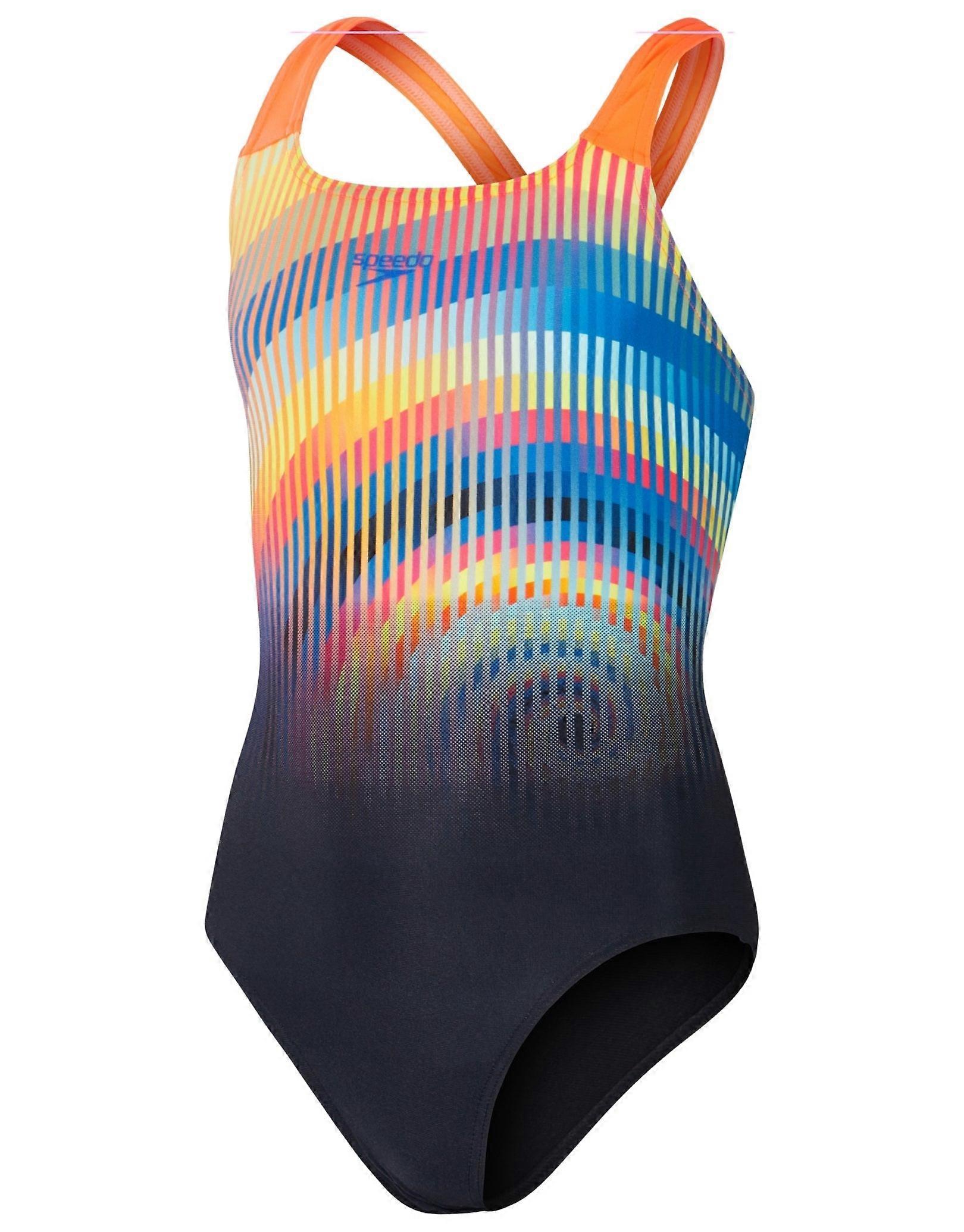 Speedo Mädchen Digital Placement Powerback Badeanzug - Schwarz/Rot