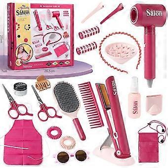 Girls Hair Salon Playset - 21 Pcs Pretend Play Set with Realistic Hairdryer, Straightener & Salon Tools