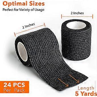 Latexvrije zelfklevende verbanden, 5 cm breed x 4,5 meter lang - verpakking van 24 stuks, zwarte niet-geweven elastische verbanden - speciaal voor huisdieren, geschikt voor honden