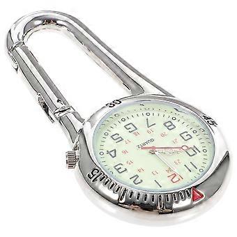 Clip-on Quartz Watch Night Light Alloy Unisex ryggsekk Spenne belte Fob Watch Svart med hvit urskive for leger Sykepleiere Klatring Fjellklatring (hvit)