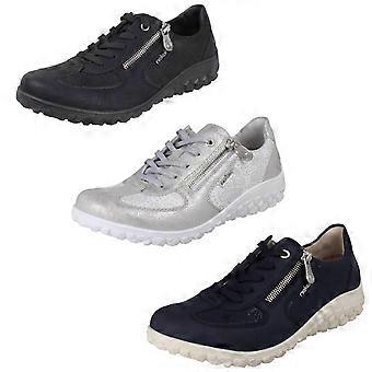 Rieker Damen-Sneaker mit extra breiter Schnürung und seitlichem Reißverschluss, Modell 59501-90 – Silber/Platin – Textil – UK-Größe 8 – EU-Größe 42 – US-Größe 10
