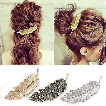Fermagli decorativi per capelli con design a foglia di piuma, tiene saldamente i capelli, gioielli di lusso in lega vintage per occasioni speciali e uso quotidiano