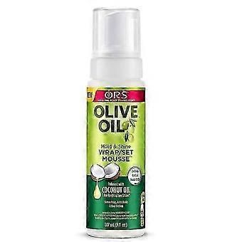 Mousse enveloppante à l'huile d'olive, tenue et brillance, infusée à l'huile de coco pour une brillance réparatrice, 207 ml