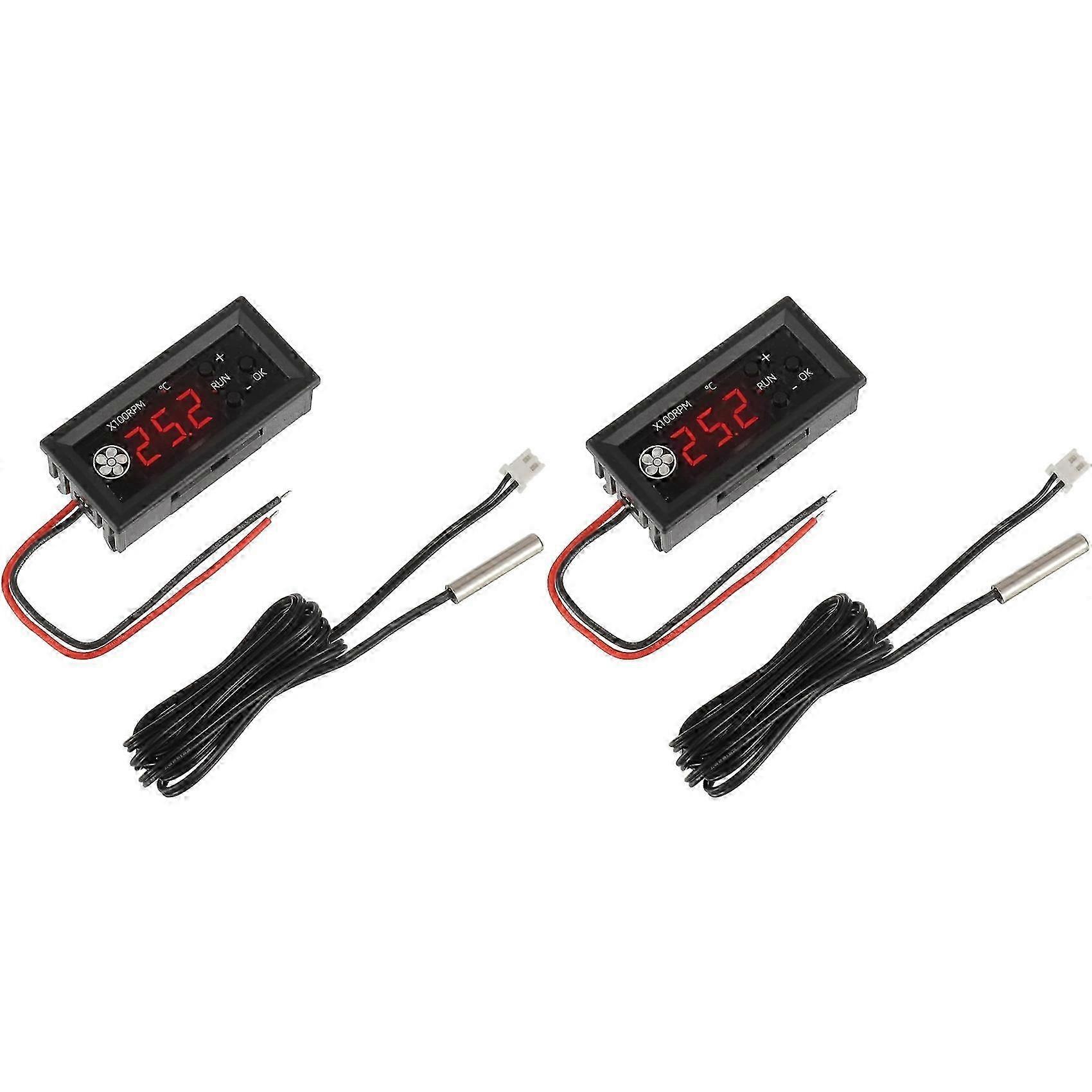 2X 4-Wire PWM Fan Temperature Controller 12V 3A Fan Speed Controller with Temperature Probe Digital Display Module