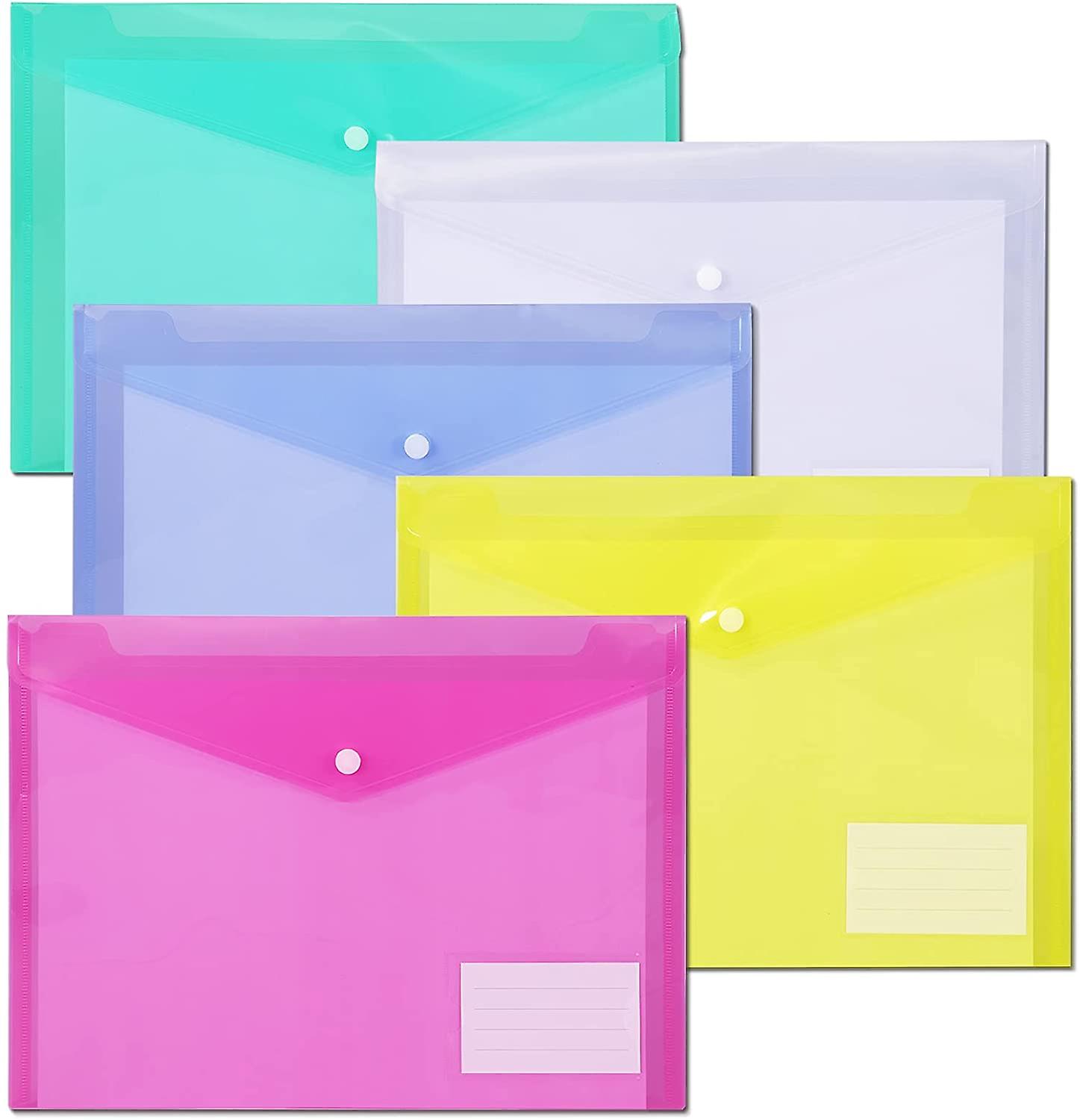 File Folders,plastic Envelope Folder With Snap Closure,us Letter A4 Size Poly Envelopes With Label Pocket,folders For Documents,assorted Color,10 Pack
