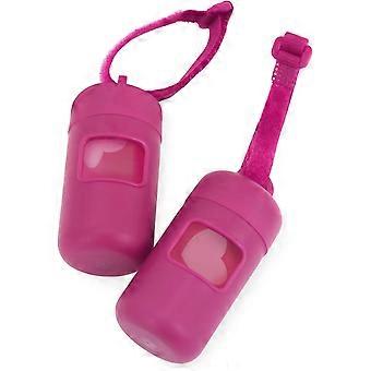 Distributeur de sacs à déjections canines réutilisable avec attache pour laisse, idéal pour les voyages, les promenades, le parc et les activités de plein air. Résistant et doté d'un clip de fixation. Couleur : fuchsia. Lot de 2.