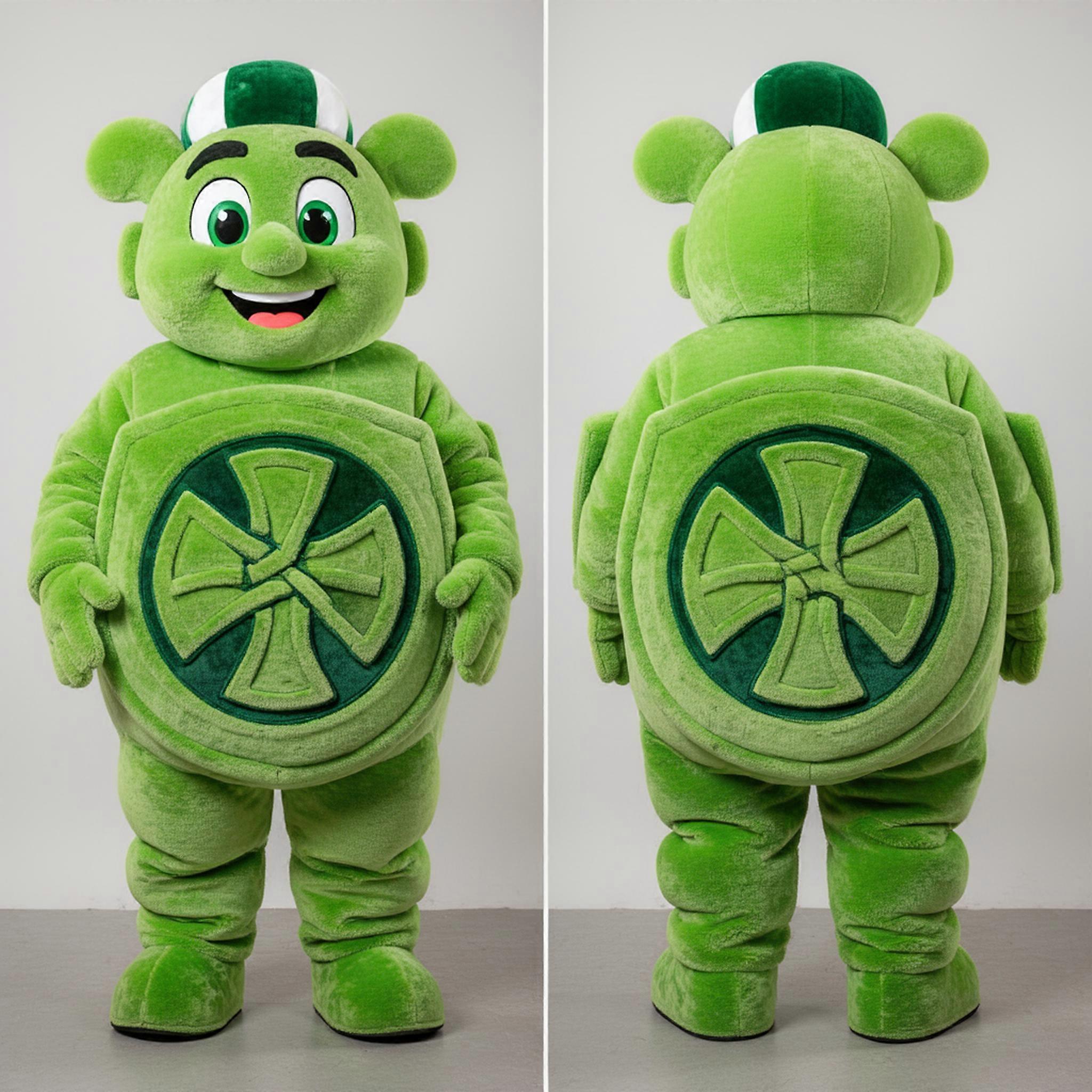 MASTICOT Lime Green Broad Shouldered Celtic Shield Mascot
