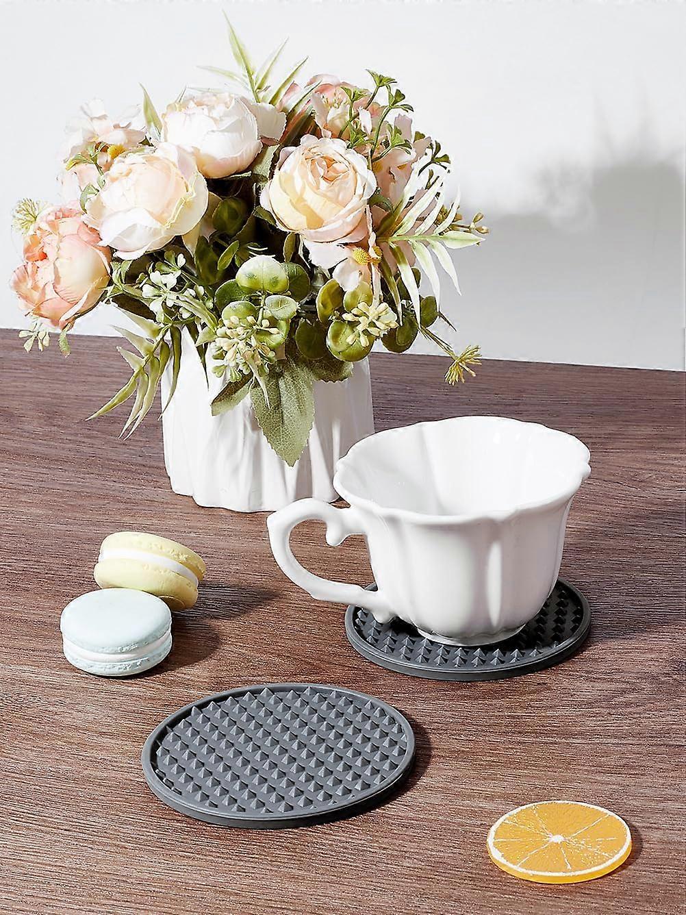 2Pcs Coaster Cup Mats Flat Round Black 100x5mm