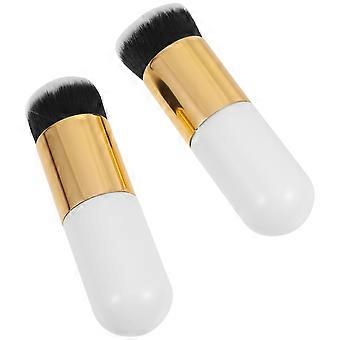 Makeup Brush Foundation Brush for Blending 2Pcs Premium Synthetic Hair White