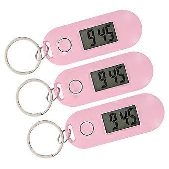 Candy Color Electronic Keychain Hanging Watch for Students 3Pcs Pink Plastic Digital