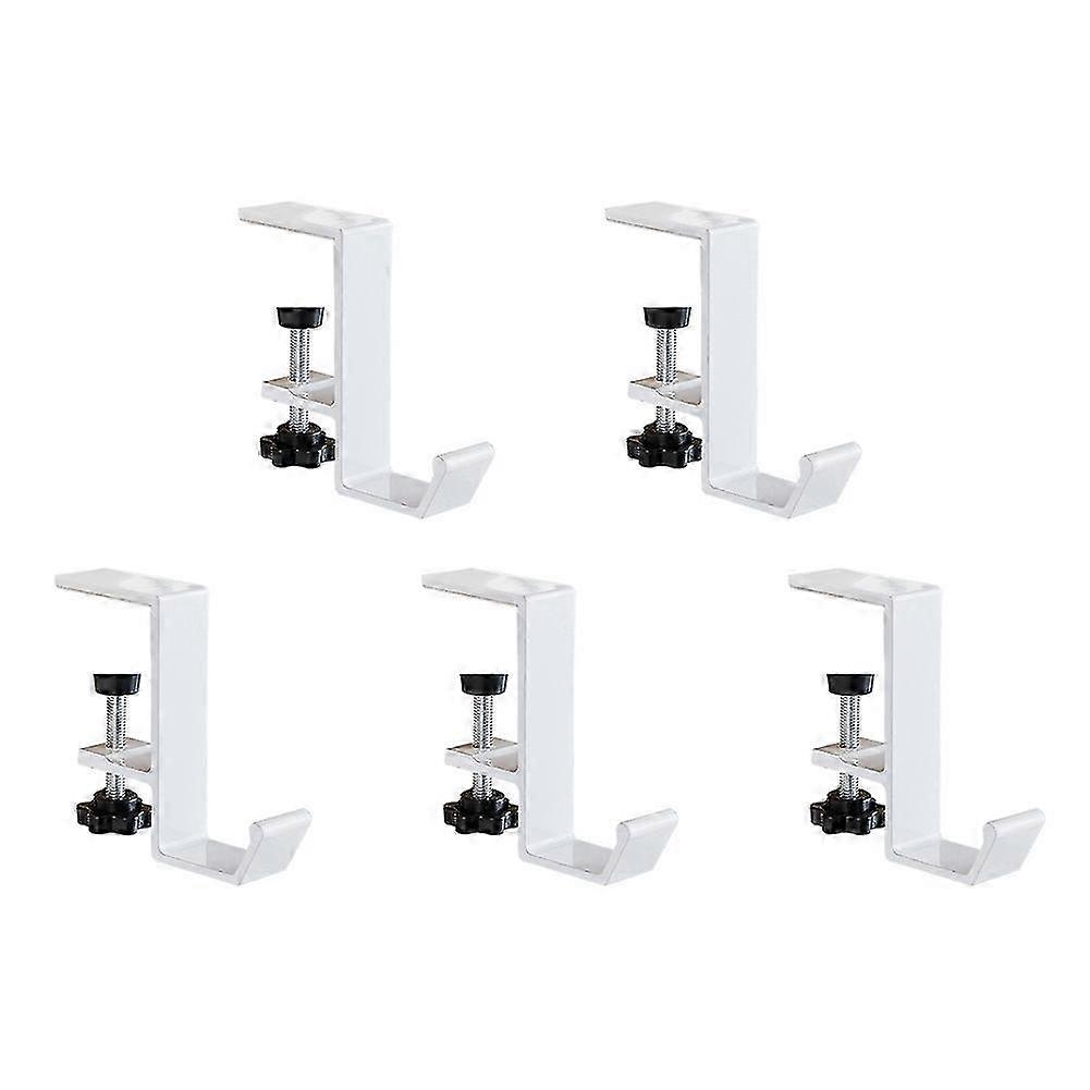 5 Pcs Single-Layer Locking Table Hook Student Bag Hook Office Desk Mobile Bag Hook Desk Side Table Hook White
