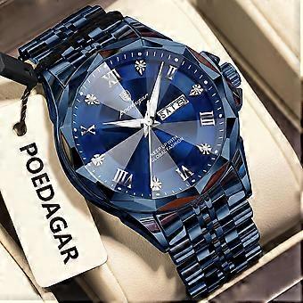 698 Luxury Men's Stainless Steel  Quartz Wristwatch Waterproof Luminous Date Week Watch for Men