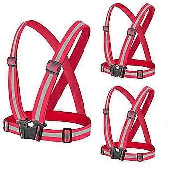 Reflective Safety Vest 3 Pack, Adjustable  Visibility Vest for Night Running, Cycling and Construction (Red)