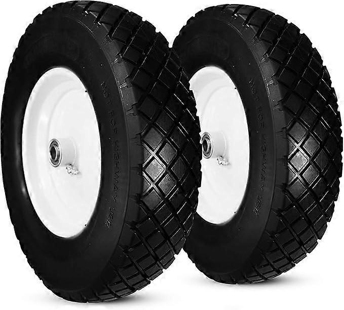 2 15 Inch Flat  Wheelbarrow Tires Solid Polyurethane Wheels with Grease Fitting Hub