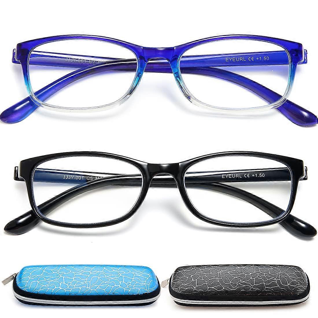 2 Pack Blue Light Blocking Reading Glasses for Women TR90 Lightweight Rectangular Frames 2.5x Clear Magnification