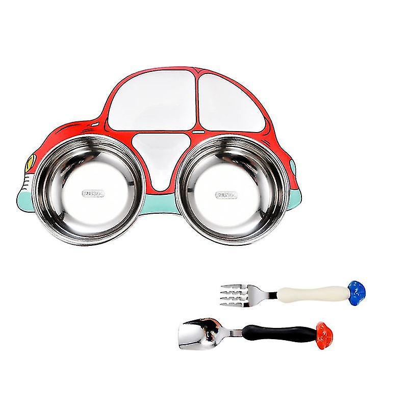 29.5X20cm Red Plates 1 Set Of Cartoon Toddler Plate With Three Compartments Kids Bowl Fork Spoon Set