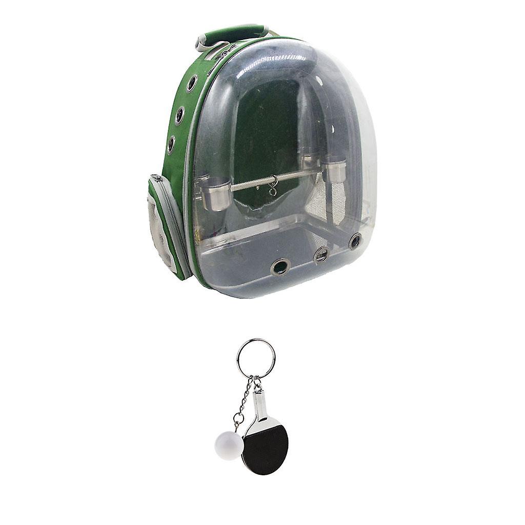 Clear Cover Travel Bird Parrot Cage Carrier with Set Stand Perch Cup Green