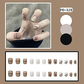 Khaki & Beige Simple Fairy Fake Nails Full Cover Sweet & Charming Reusable False Nails For Women And Girl Nail Salon