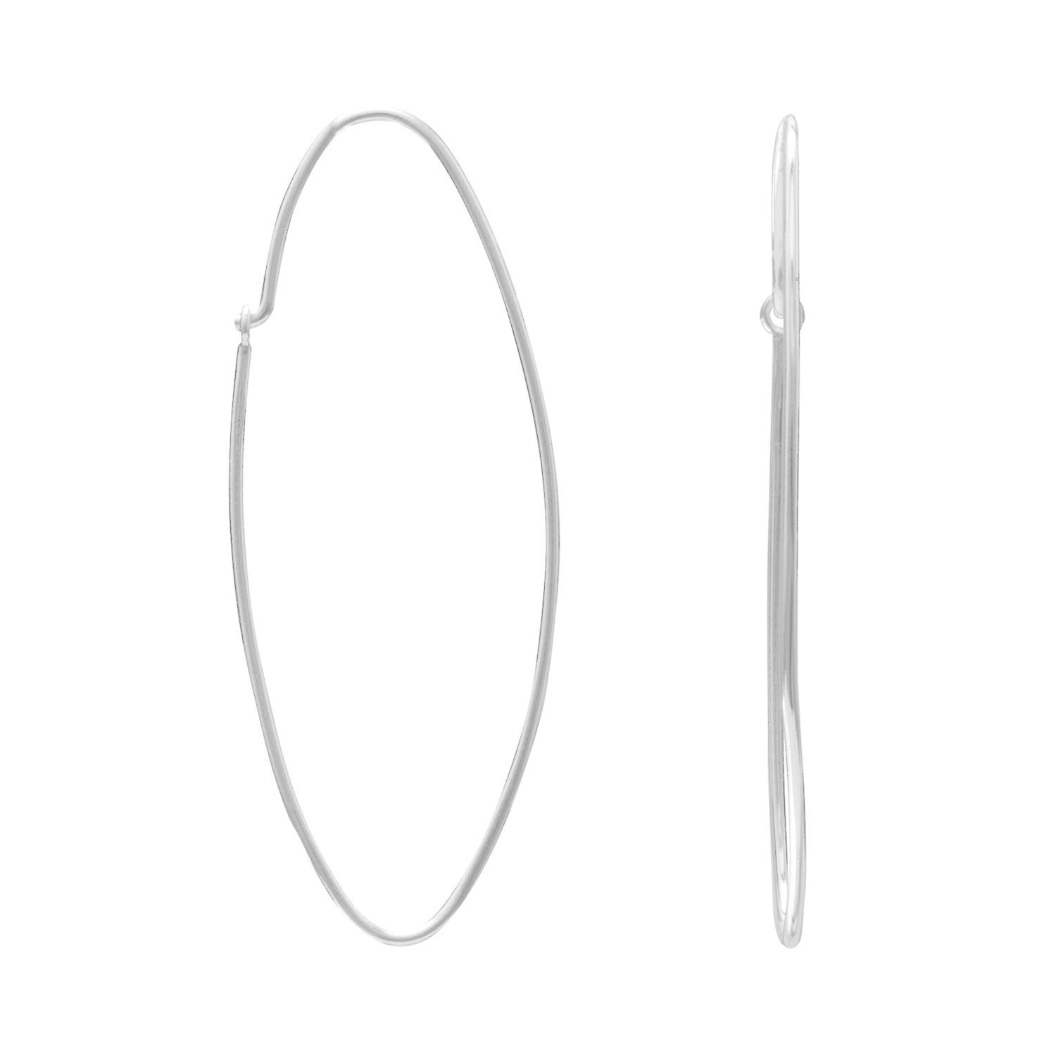 薄い925スターリングシルバーオーバルワイヤーフープピアス-ワイヤー1/2mm幅のイヤリングは長さ約1.75インチにぶら下がっています-フープイヤリング