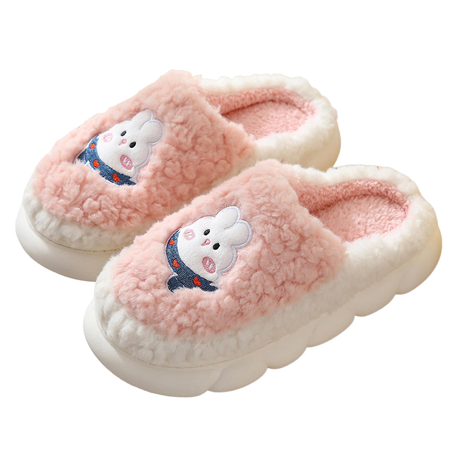 1 Pair Women Home Slippers Soft Bottom Heightening Cartoon Rabbit Pattern Winter Warm Slippers for D