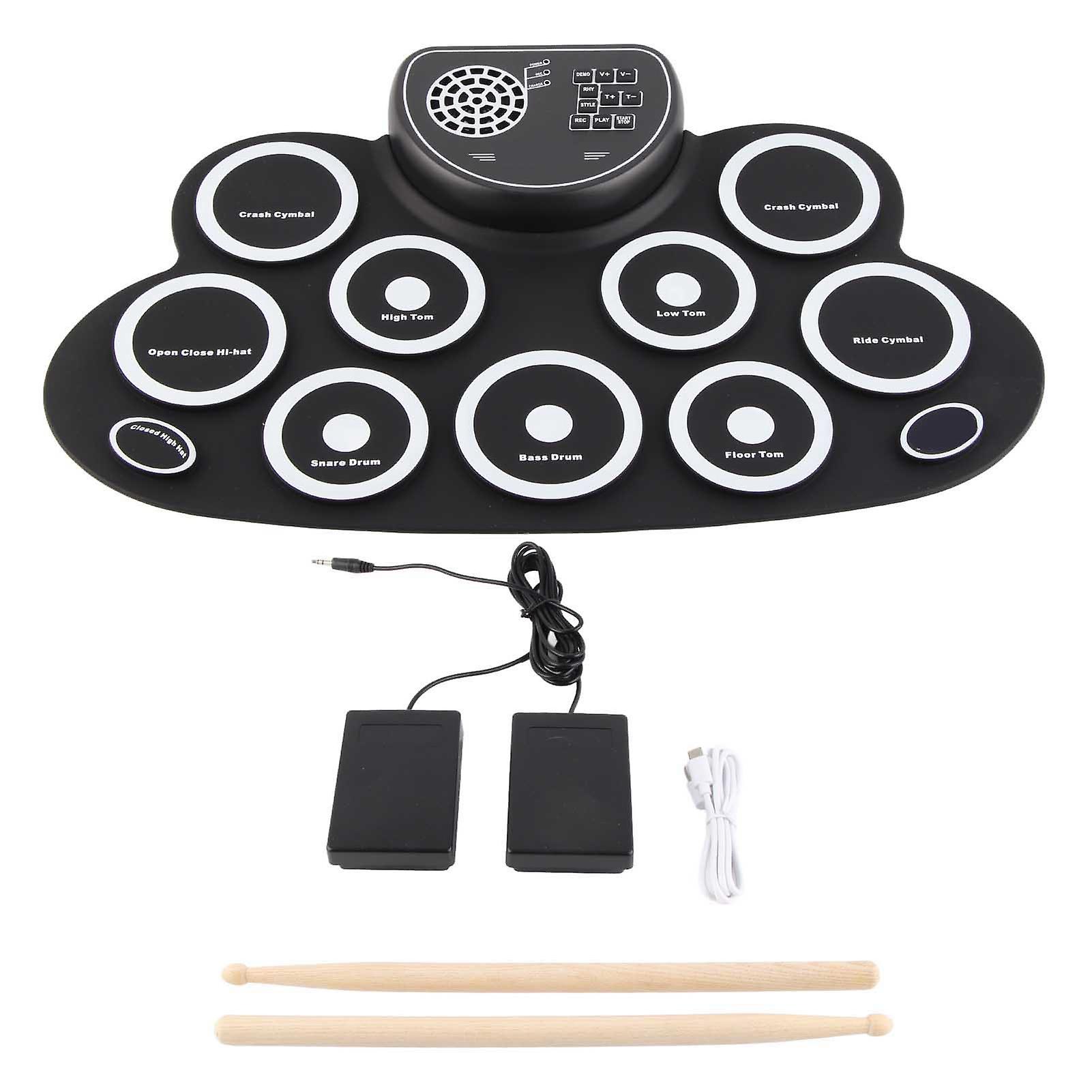 USB Rechargeable Kids Roll Up Drum Set with Dual Speaker - White