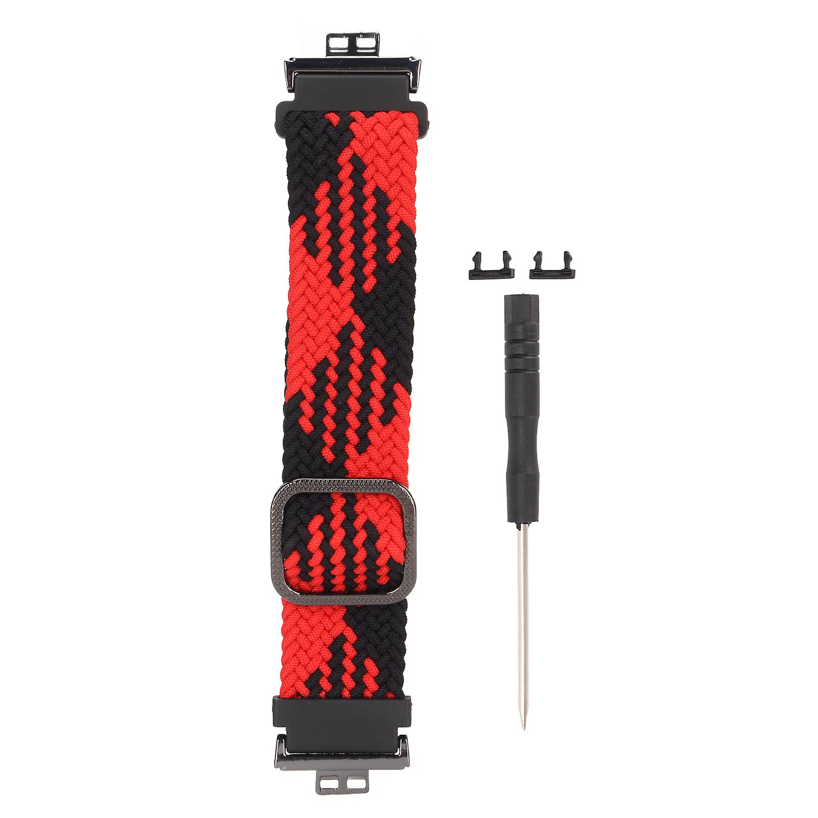 Red Black Adjustable Nylon Watch Strap for Huawei Watch Fit - Elastic Solo Loop Band