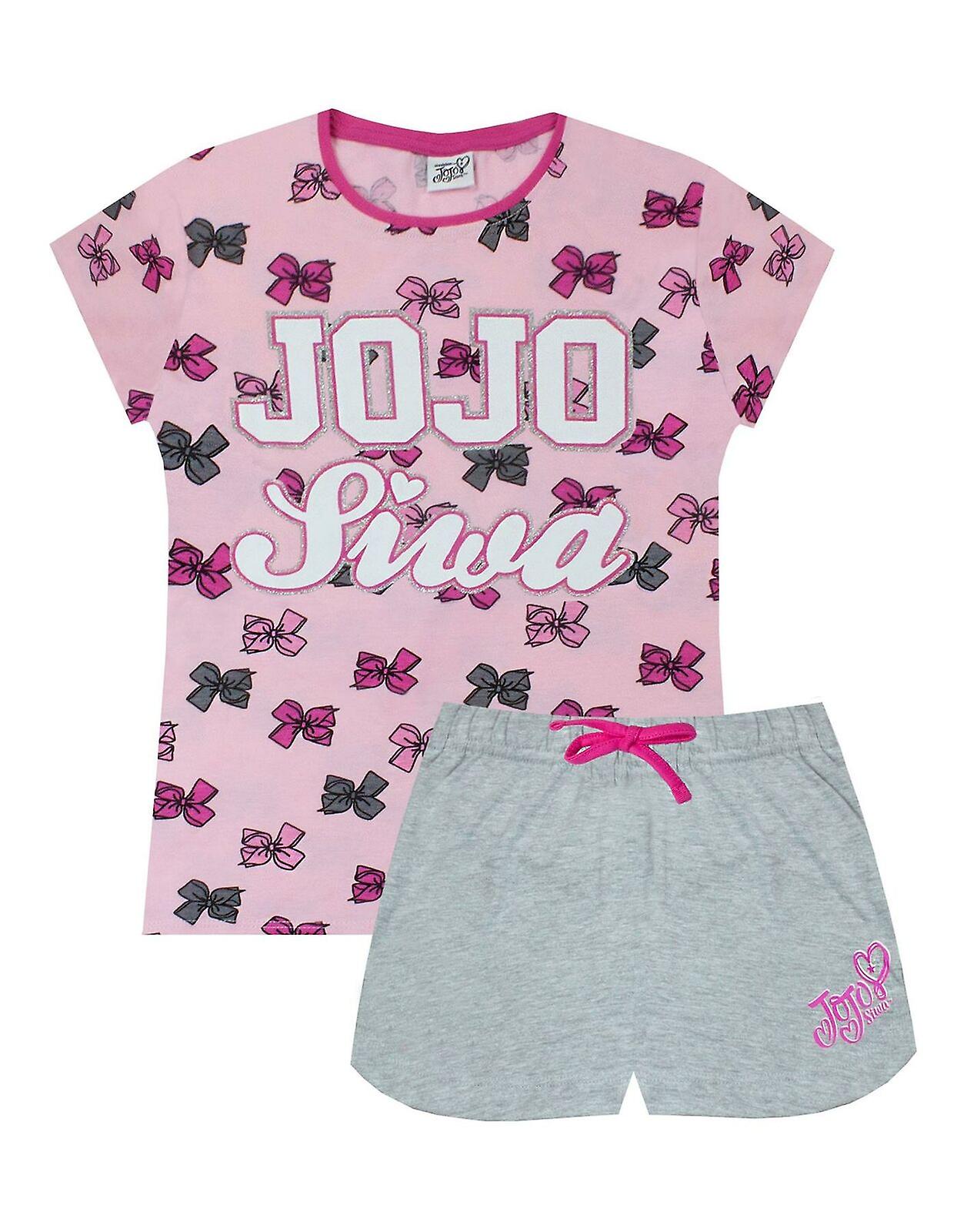Jojo Siwa 女孩短袖短腿睡衣套装粉色角色