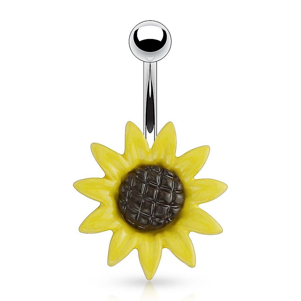 Belly navel ring acrylic sunflower 14ga-3/8(10mm) 316l surgical steel