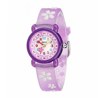 Veeki Children's cartoon watch waterproof cute cherry blossom watch suitable for girls 2-12 years old, the best gift for childrenPurple
