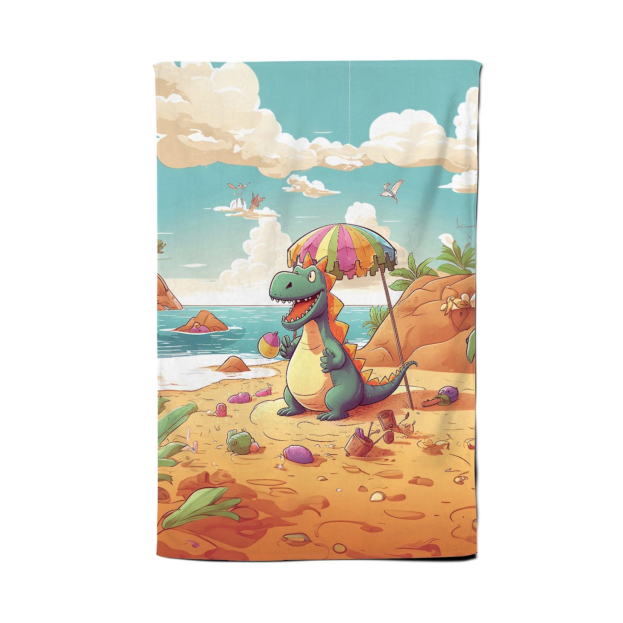 Dragon On A Beach Holiday Tea Towel