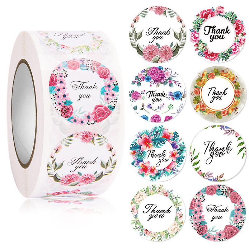 2X500pcs Christmas Xmas 8 Pattern Plant Flower Thank You Sticker Adhesive Label Tape