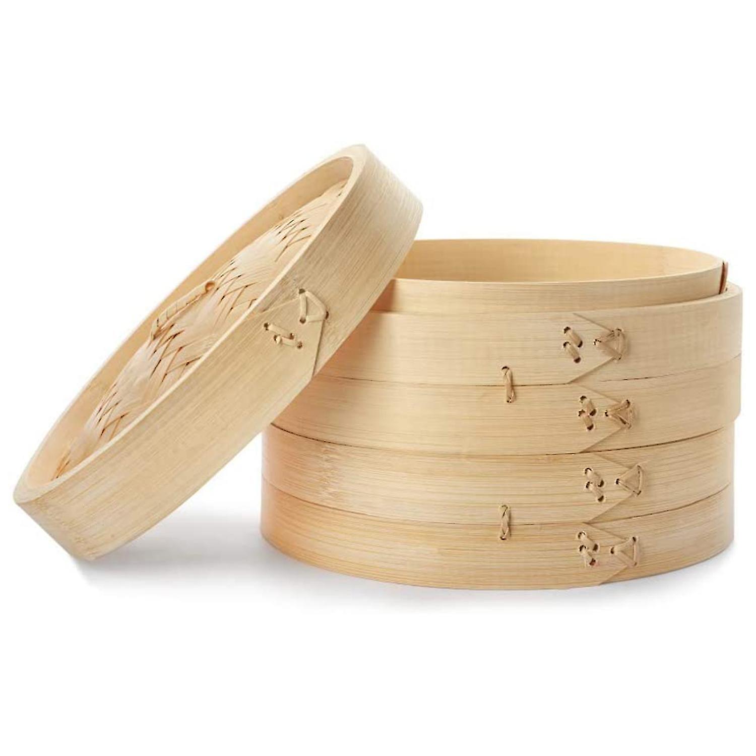 3 Piece Set - Bambu ångbåt korg - Dumpling & Bun Steamer - Perfekt för matlagning, bullar, dim sum, ve