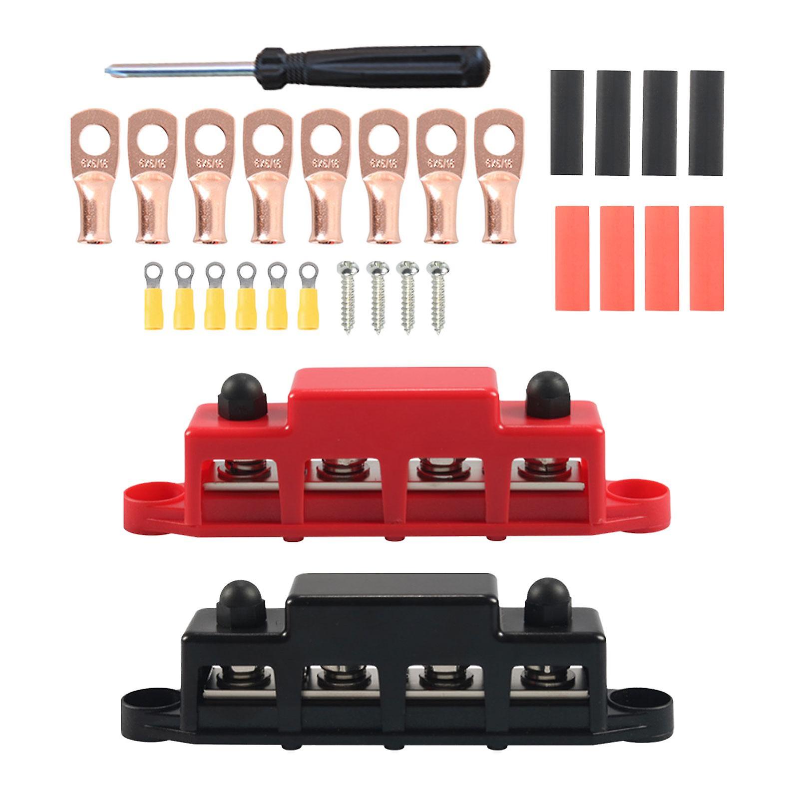 2Pcs Generic 4 Ways Wiring Row 300A Stud Bus Bar Power Distribution Block