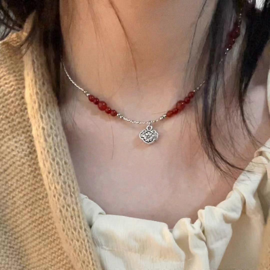 Necklace Glass Beads Red